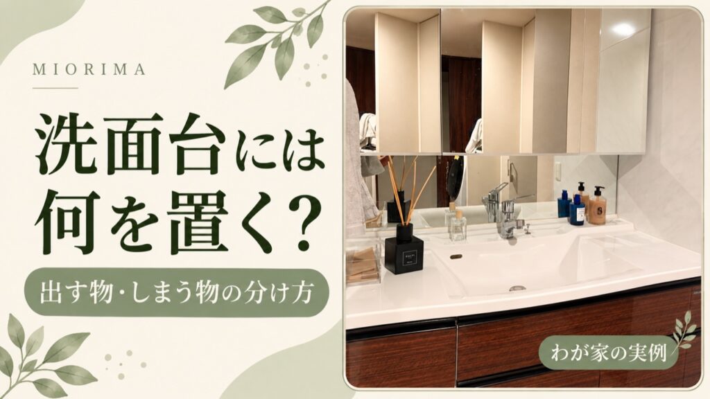 洗面台には何を置く？ 出す物・しまう物の分け方。実際の洗面台写真をもとにAIで合成したアイキャッチ